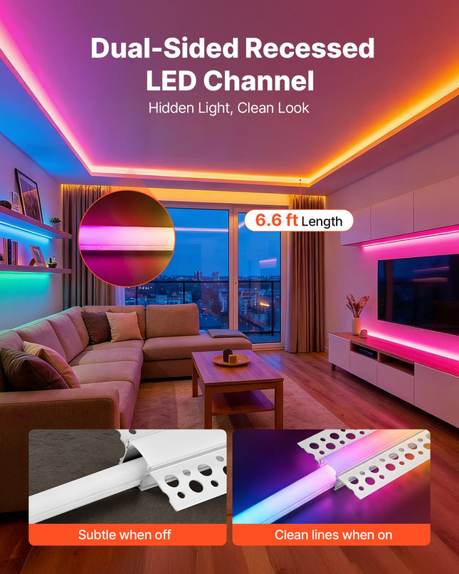 Įleidžiamas LED profilis gipso kartonui VEVOR ft6.6-10, 10 vnt. po 2 m