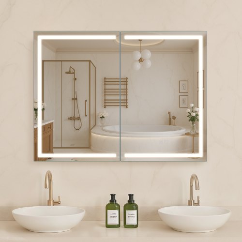 Veidrodinė vonios spintelė su LED apšvietimu VEVOR CTD-304, 60 x 80 cm