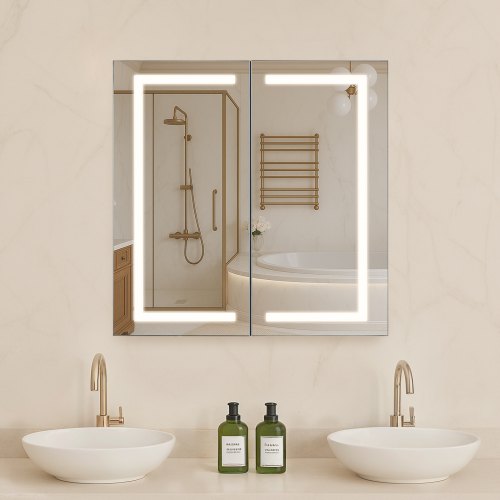 Veidrodinė vonios spintelė su LED apšvietimu VEVOR CAD-304, 65 x 65 cm