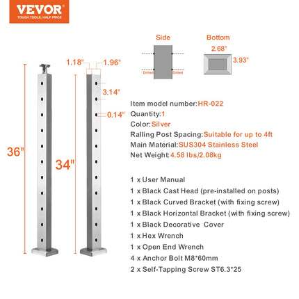 Turėklų stulpas VEVOR HR-022, 91,4 cm aukščio