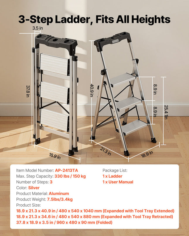 Sulankstomos kopėčios VEVOR AP-2413TA, 3 pakopų, 150 kg