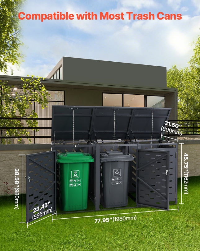 Lauko šiukšliadėžių stoginė VEVOR ZY-3X240L-0.7, 3 x 240 l