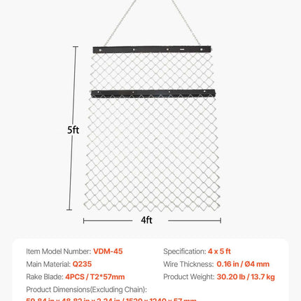 Vilkiamas lygintuvas (akėčios) VEVOR VDM-45, 1,2 x 1,5 m