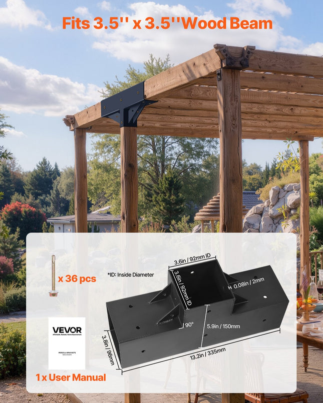 Pergolos jungčių rinkinys VEVOR SST2, T formos, 92 x 92 mm sijoms