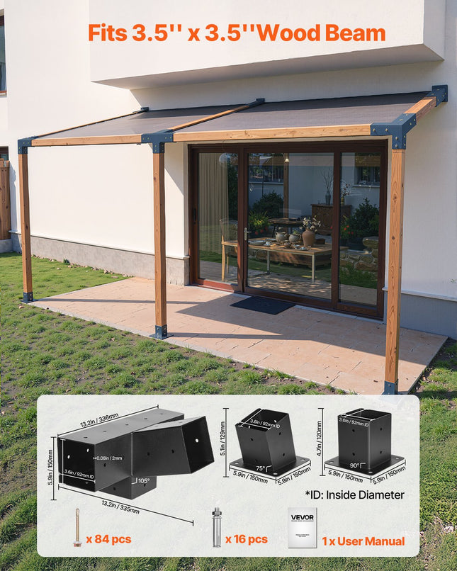 Pergolės jungčių rinkinys VEVOR SSAE3, 92 x 92 mm sijoms