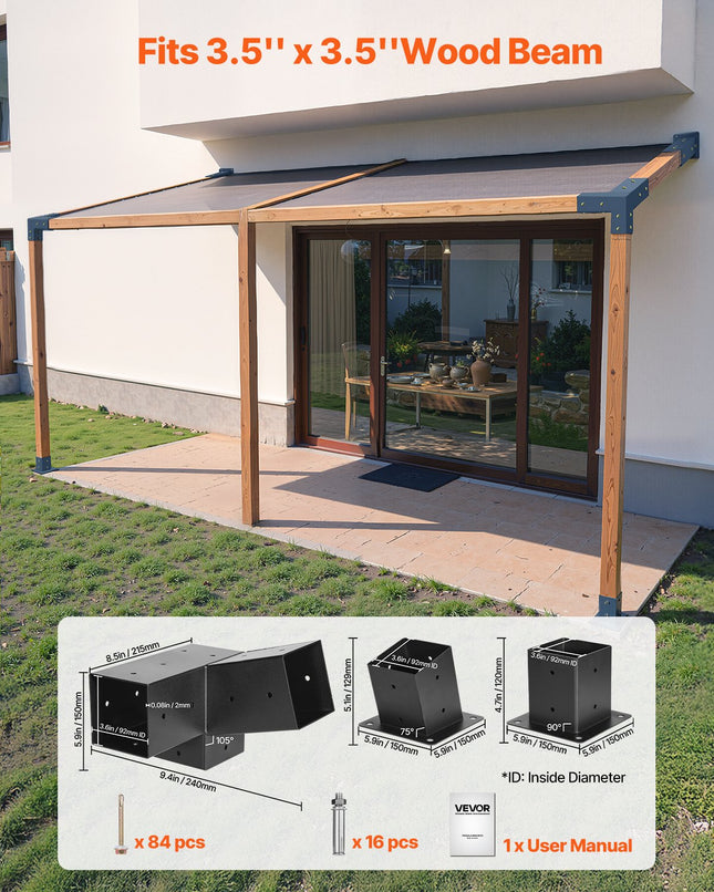 Pergolių jungčių rinkinys VEVOR SSAC6, 92 x 92 mm sijoms