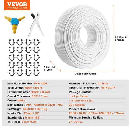 Daugiasluoksnis vamzdis PEX-AL-PEX VEVOR P49-1-200, 200 m, 16 mm