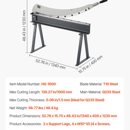 Giljotininės metalo žirklės VEVOR HS-1000, 1000 mm pjovimo plotis
