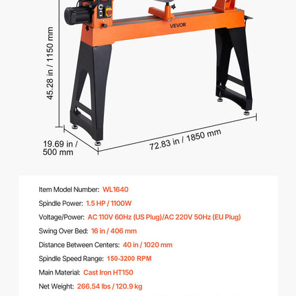 Medžio apdirbimo staklės VEVOR WL1640, 1100 W