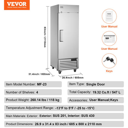 Komercinis šaldiklis VEVOR GNF730L1, 570 l