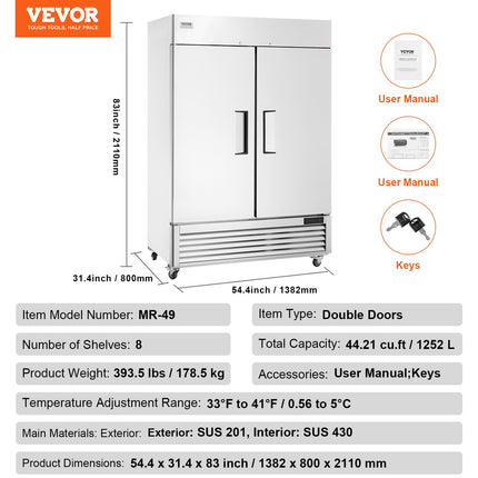 Komercinis šaldytuvas VEVOR GNR1314L2, 1100 l talpa