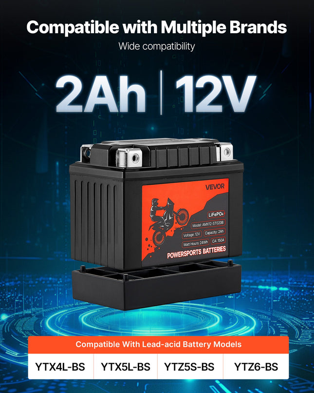 Motociklo akumuliatorius VEVOR AMX12-ST020B, 12V 2Ah