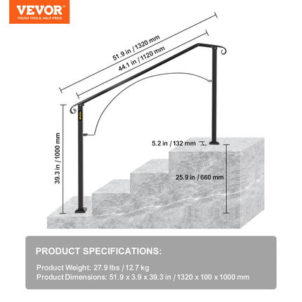 Lauko laiptų turėklai VEVOR Arch#3, skirti 3–4 pakopoms