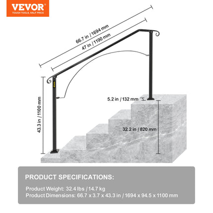 Lauko laiptų turėklai VEVOR Arch#4, skirti 4–5 pakopoms