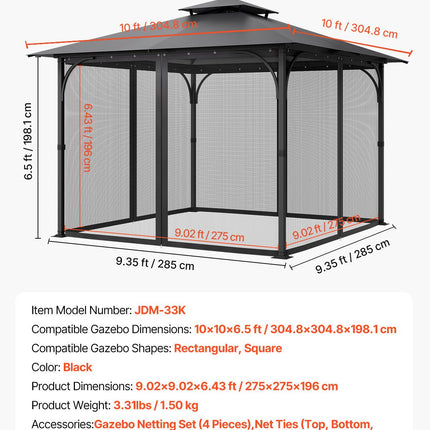 Tinklelis pavėsinei VEVOR JDM-33K, 3x3 m