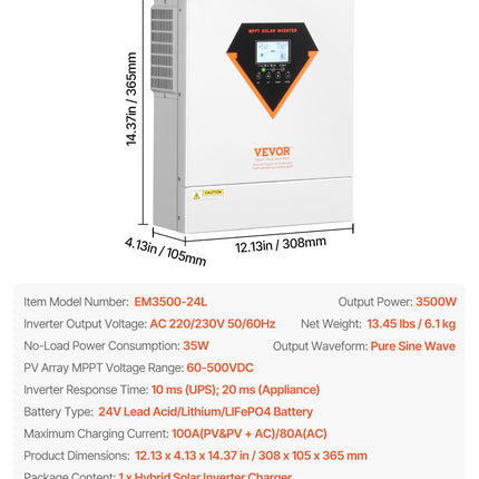 Hibridinis saulės inverteris VEVOR EM3500-24L, 3500W