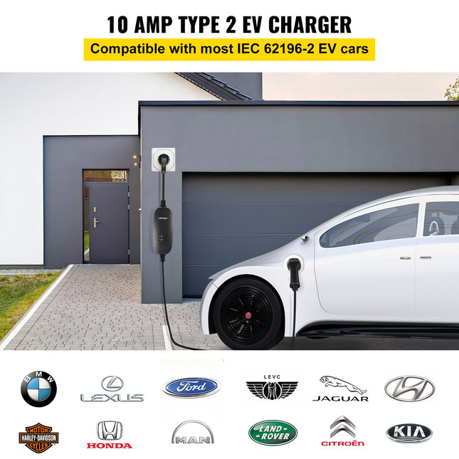 Nešiojamas elektromobilių įkroviklis VEVOR CDQ 2.3KW10A, Type 2, 2.3 kW