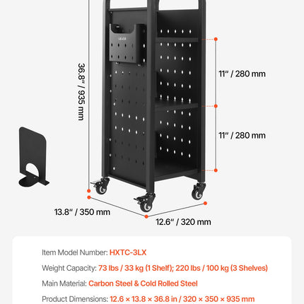 Knygų vežimėlis VEVOR HXTC-3LX, 100 kg keliamoji galia