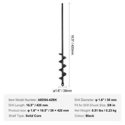Sodo grąžtas VEVOR A8DS4-42BK, 38 x 420 mm