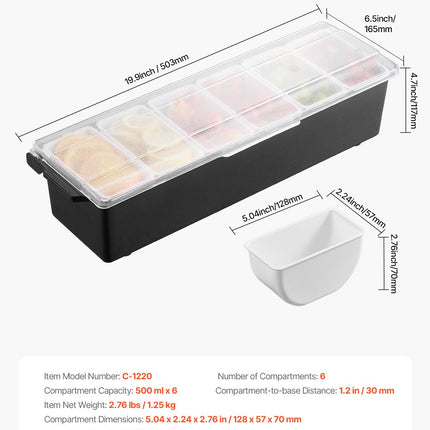 Šaldomas ingredientų indas VEVOR C-1220, 6 skyriai