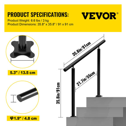 Lauko laiptų turėklas VEVOR 91.4 cm, reguliuojamas kampas