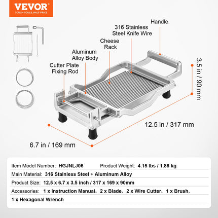 Sūrio pjaustyklė VEVOR HGJNLJ06, 1 cm ir 2 cm pjaustymo storiai