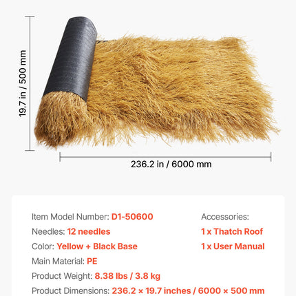 Dirbtinė šiaudų danga VEVOR D1-50600, 0,5 x 6 m