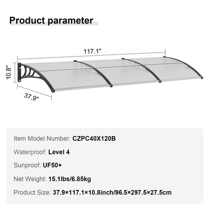 Durų ir langų stogelis VEVOR CZPC40X120T, 96,5 x 297,5 cm