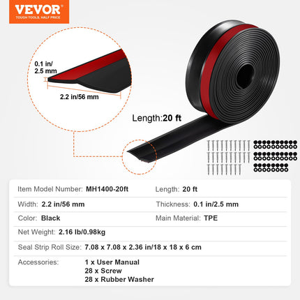 Garažo vartų sandarinimo juosta VEVOR MH1400-20ft, 6,1 m