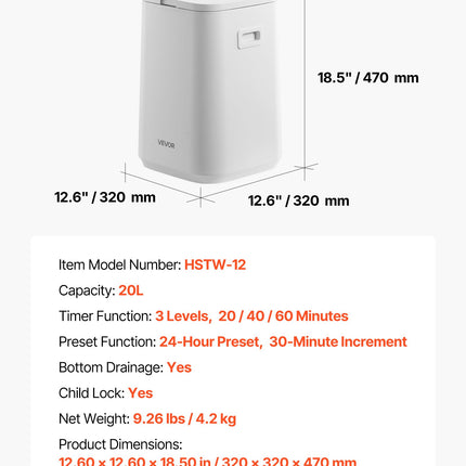 Rankšluosčių šildytuvas VEVOR HSTW-12, 20 l talpos
