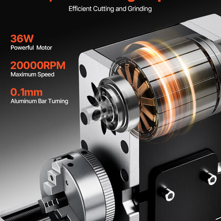 Mini metalo tekinimo staklės VEVOR 7X12, 20 000 sūk./min.