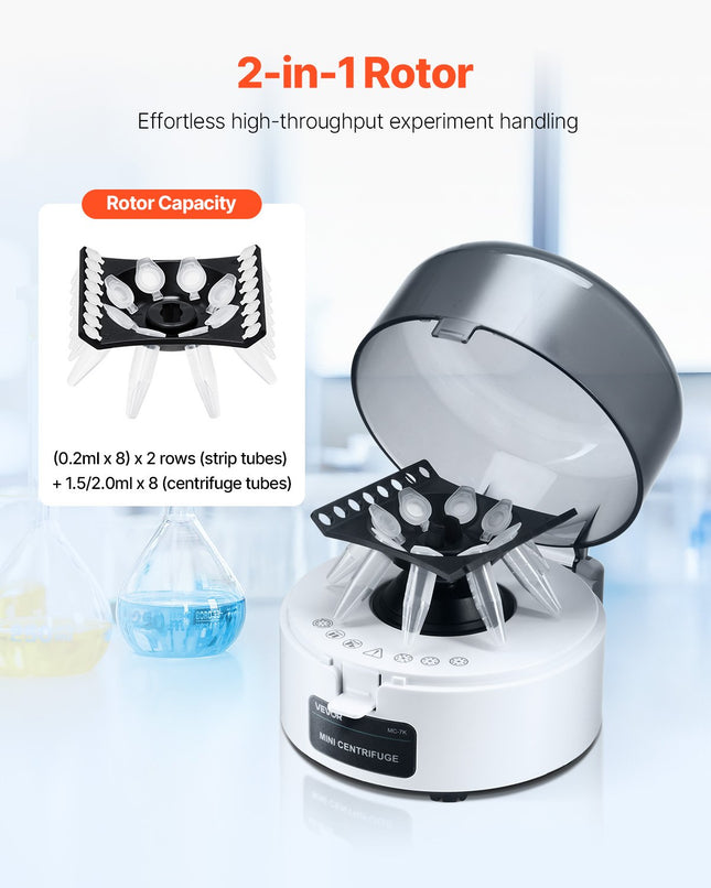 Mini laboratorinė centrifugė VEVOR MC-7K, 7000 sūk./min.