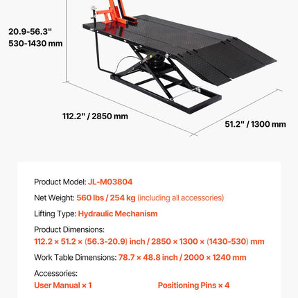 Pneumatinis motociklų keltuvas VEVOR JL-M03804, 680 kg