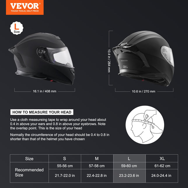 Motociklininko šalmas VEVOR WLT-169, L dydis