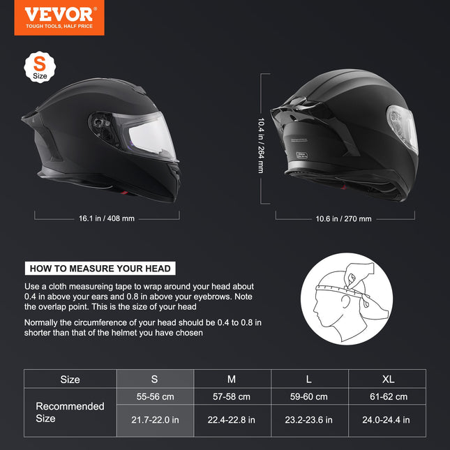 Motociklininko šalmas VEVOR WLT-169, S dydis