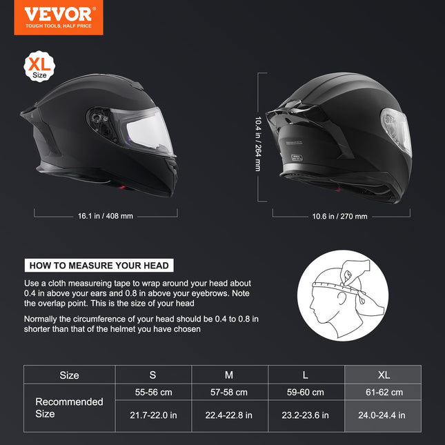 Motociklininko šalmas VEVOR WLT-169, XL dydis