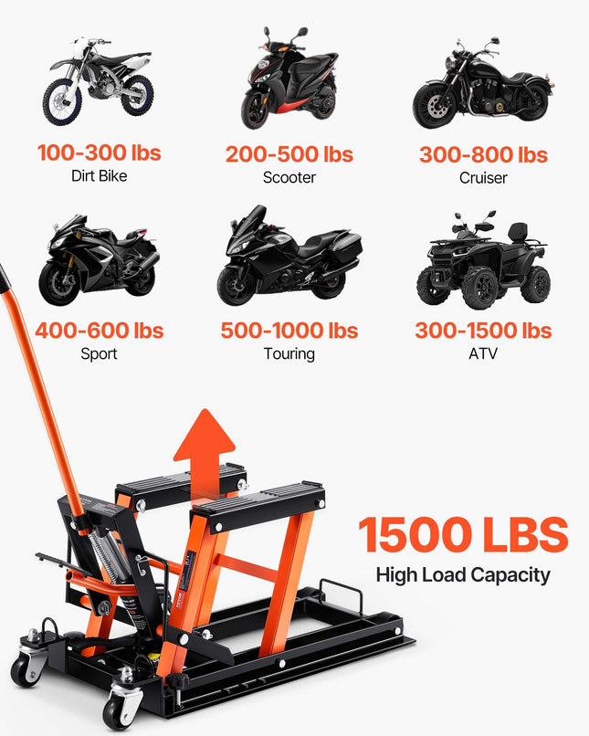 Motociklų hidraulinis keltuvas VEVOR ZX0901-7B, 680 kg