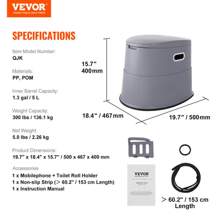 Nešiojamas tualetas VEVOR QJK, 5 l talpa