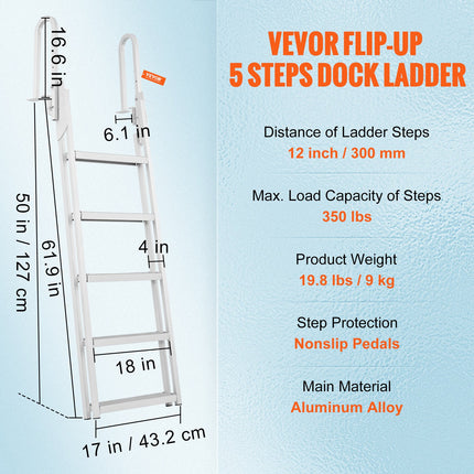 Atlenkiamos kopėčios lieptui VEVOR Flip-Up 5 Steps, 5 pakopų