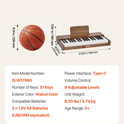 Vaikiškas skaitmeninis pianinas VEVOR SLW3706G, 37 klavišai