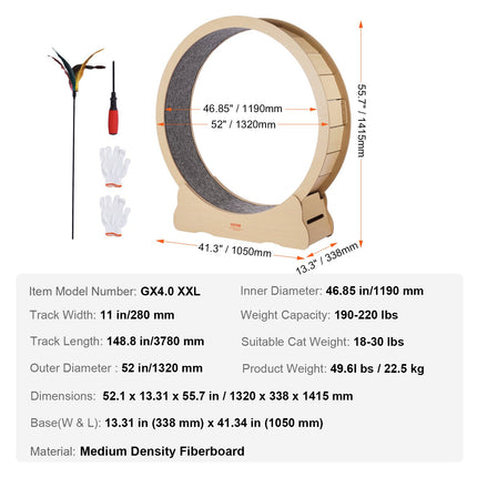 Medinis kačių bėgimo ratas VEVOR GX4.0 XXL, 132 cm skersmens