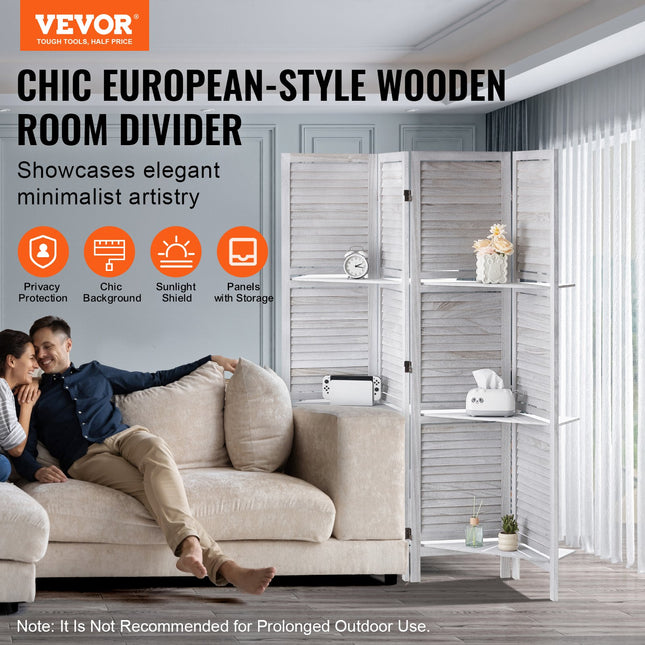 Medinė kambario pertvara VEVOR SS-003-4P-WH, 4 dalių, 170 cm aukščio