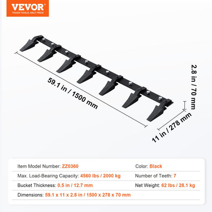Ekskavatoriaus kaušo peilis su dantimis VEVOR ZZ0360, 150 cm