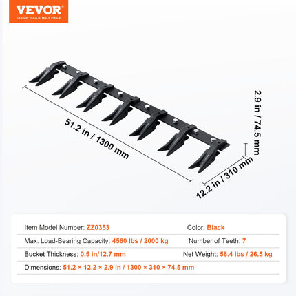 Ekskavatoriaus kaušo dantų juosta VEVOR ZZ0353, 2000 kg keliamoji galia