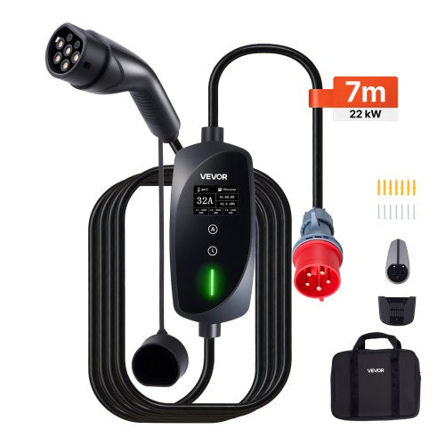 Nešiojama elektromobilių įkrovimo stotelė VEVOR EV-ACS3201PE/K3, 22 kW