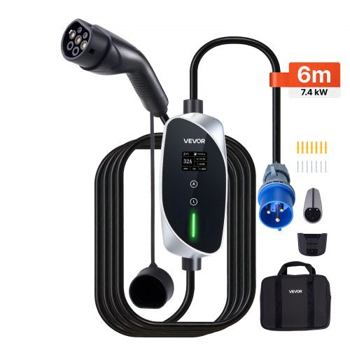 Nešiojamas elektromobilių įkroviklis VEVOR EV-ACS3201E/K3, 7.4 kW