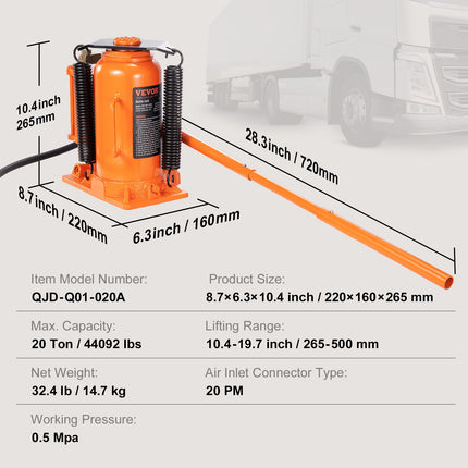 Pneumatinis hidraulinis domkratas VEVOR QJD-Q01-020A, 20 t