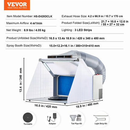 Aerografijos dažymo kamera VEVOR HS-E420DCLK, 4 m³/min oro srautas