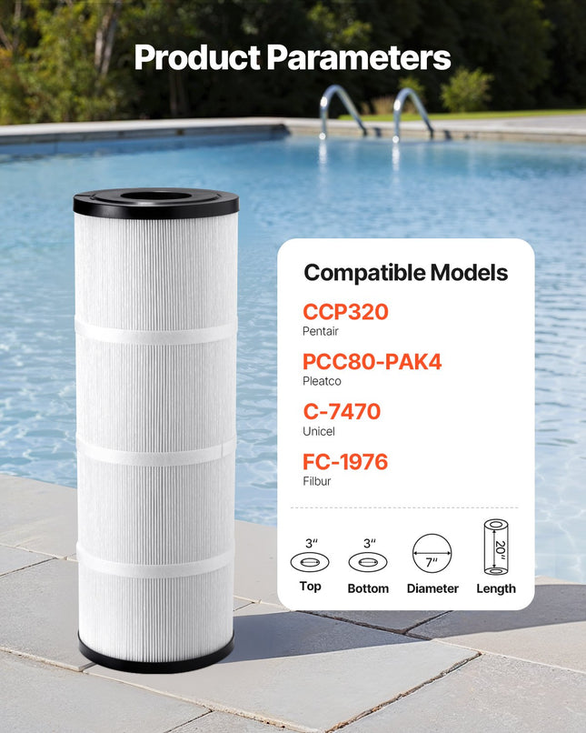 Baseino filtrų kasetės VEVOR GL-320-1, 4x80 kv. pėdų