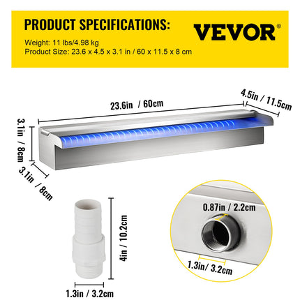 Baseino krioklys VEVOR Stačiakampis, 60 cm ilgio su LED apšvietimu